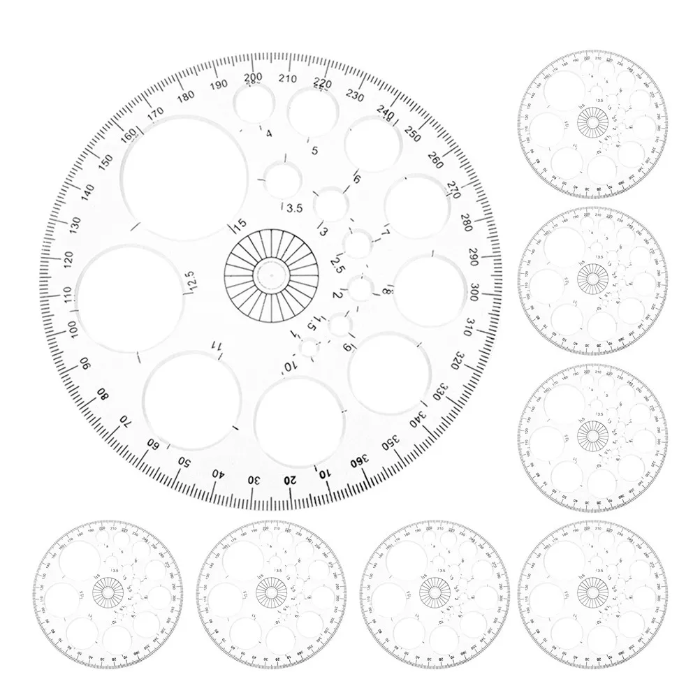 8Pcs 다기능 원형 각도기 360도 플라스틱 각도기 도구(학교 사무실용 퇴색 방지 눈금 포함)