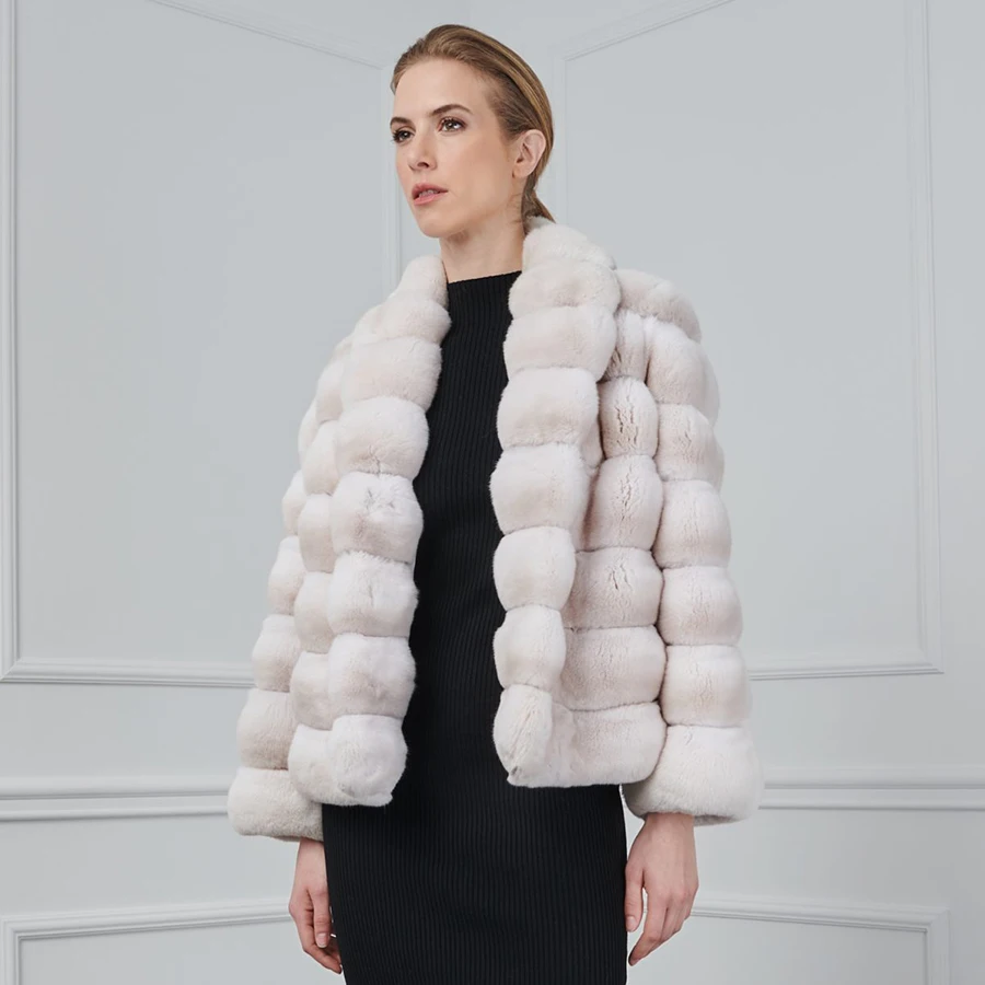 

Women Real Fur Jacket Short White Natural Rex Rabbit Fur Coat High Quality Warm Winter Coat For Women