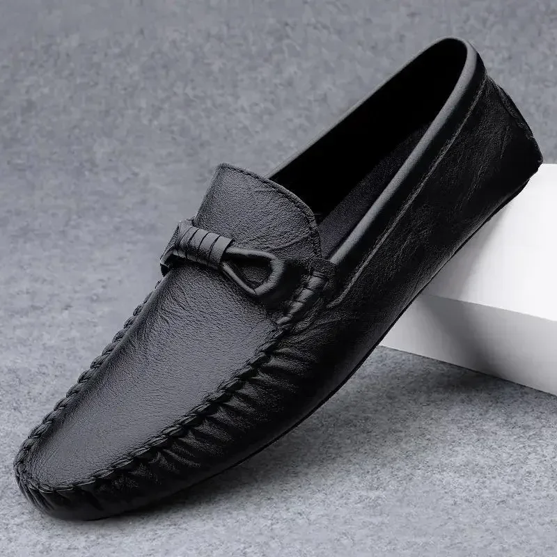 

Summer Moccasins Men's Authentic Leather British Style Retro Slip-on Loafers Cowhide Soft Sole