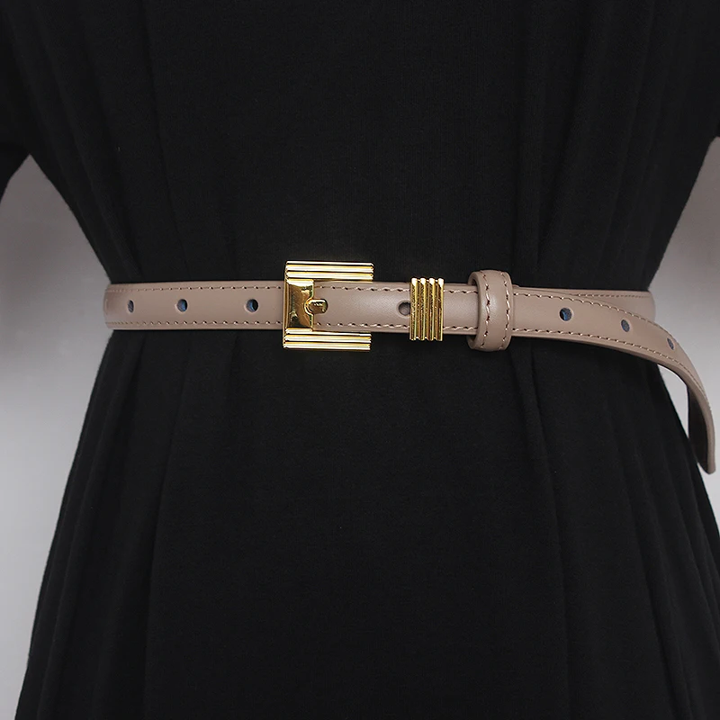 

Ремень Mni женский из натуральной воловьей кожи, модный пояс с квадратной металлической пряжкой, регулируемый, простой дизайн, для джинсов