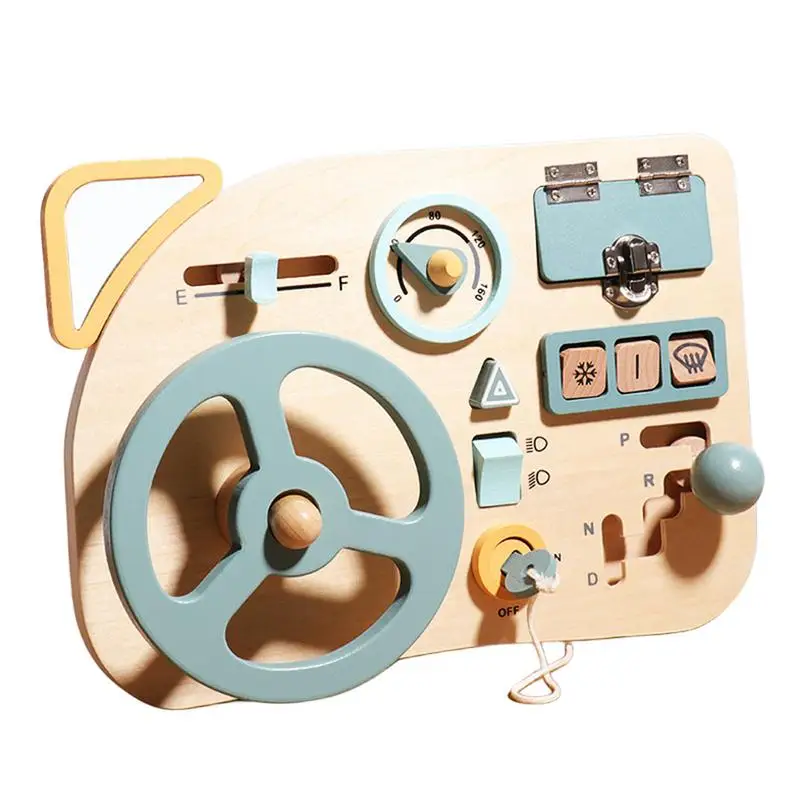 

Toddler Steering Wheel Toy Pretend Play Interactive Montessori Toy Steering Wheel Driving Scene Sensory Boards Wooden Dashboard
