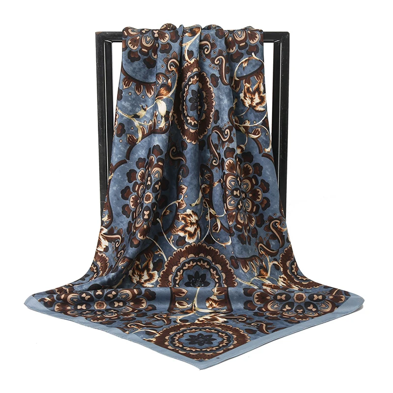 Seiden schal Scarf top Head wraps für Frauen Luxus Design Haars chals 90*90cm Schals Hijab Foulard Bandana Femme Kopftuch – Detail 2