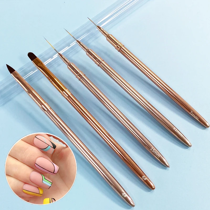 

French Lines Stripe Drawing Pen Professional Thin Head Nail Brush Metal Gold UV Gel Ongle Painting Manicure Nail Equipment Tool