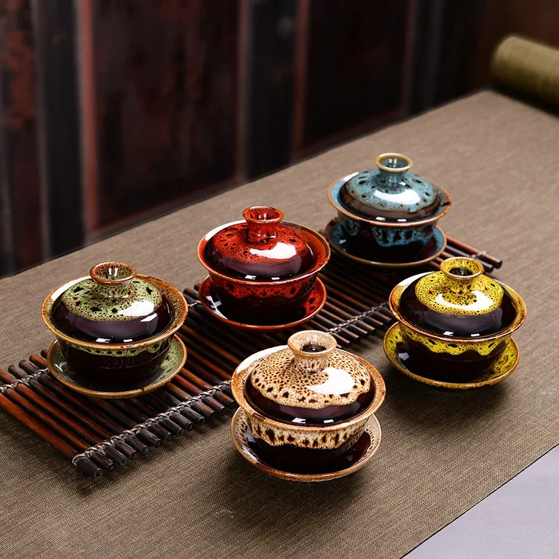 Chinese Gaiwan Tea Set fish Kung Fu Tea Tureen Kiln change Gai wan multicolor Teaware Sancai Cup travel Beautiful kettle