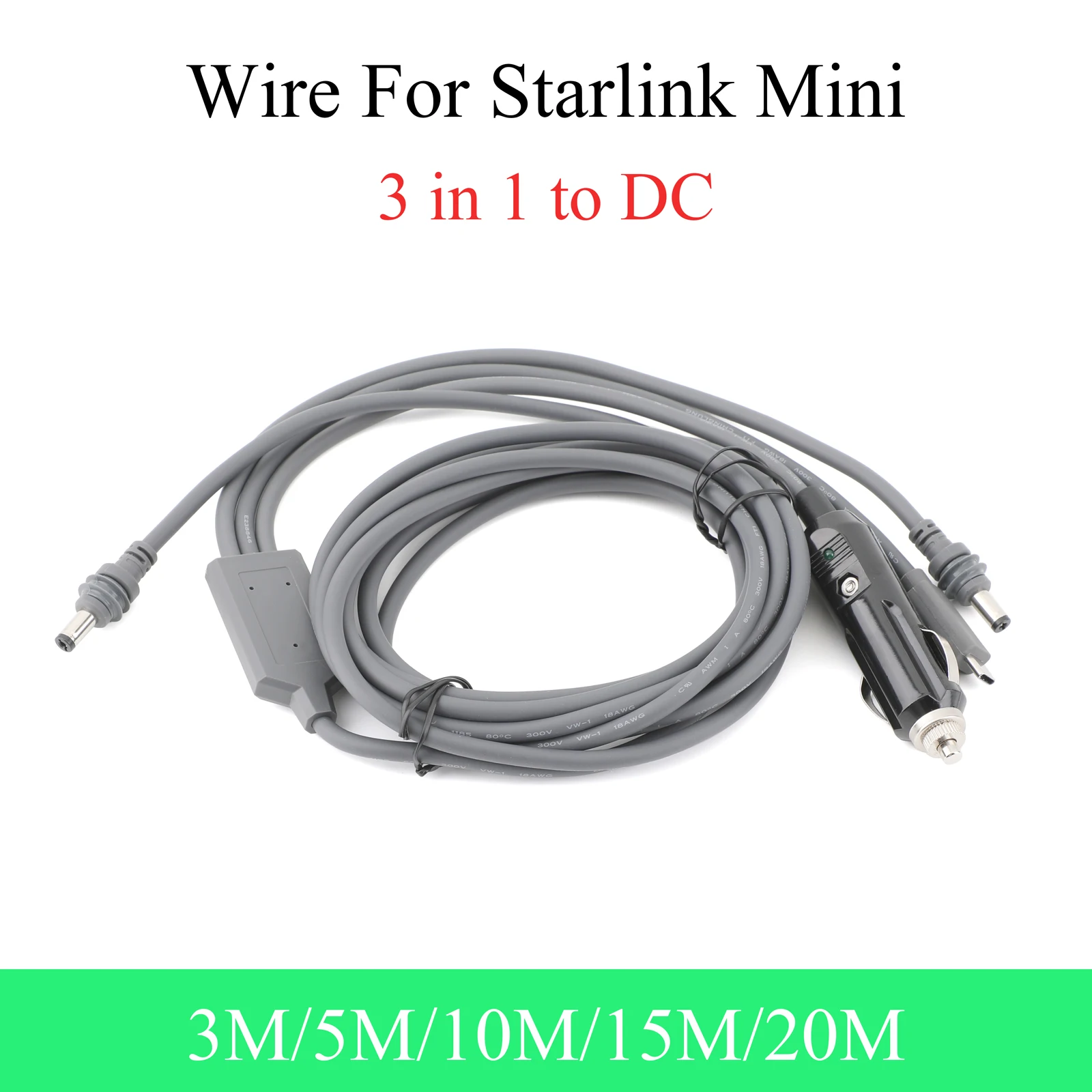 1PCS For Starlink Mini 3 in 1 Car Charger/Type-C/DC to Mini DC Power Cable starlink power cable For Starlink