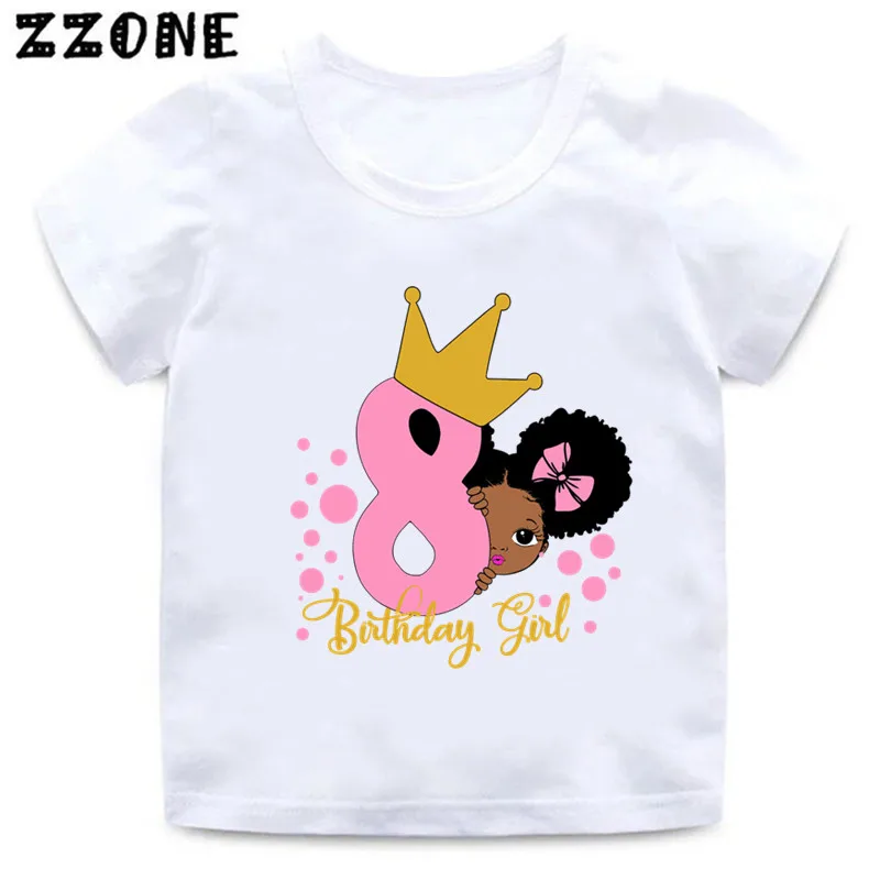 Cute Little Black Melanin Princess Birthday Girls T shirt 1 2 3 4 5 6 7 8 9 Years Kids T-shirts Baby Clothes Children Present jordan t shirt