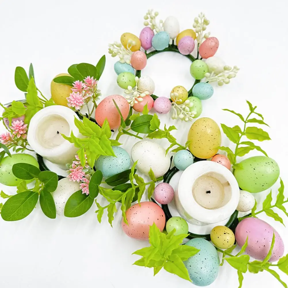 18/21/24cm Easter Egg Candle Rings Wreath Artificial Candle Holder Mini Wreath Spring Egg Candle Ring For Home Office Decors