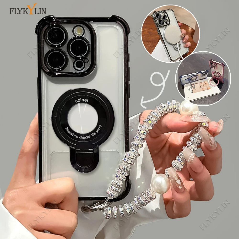 Ultra-Thin Transparent Phone Case with Shining Pearl Bracelet