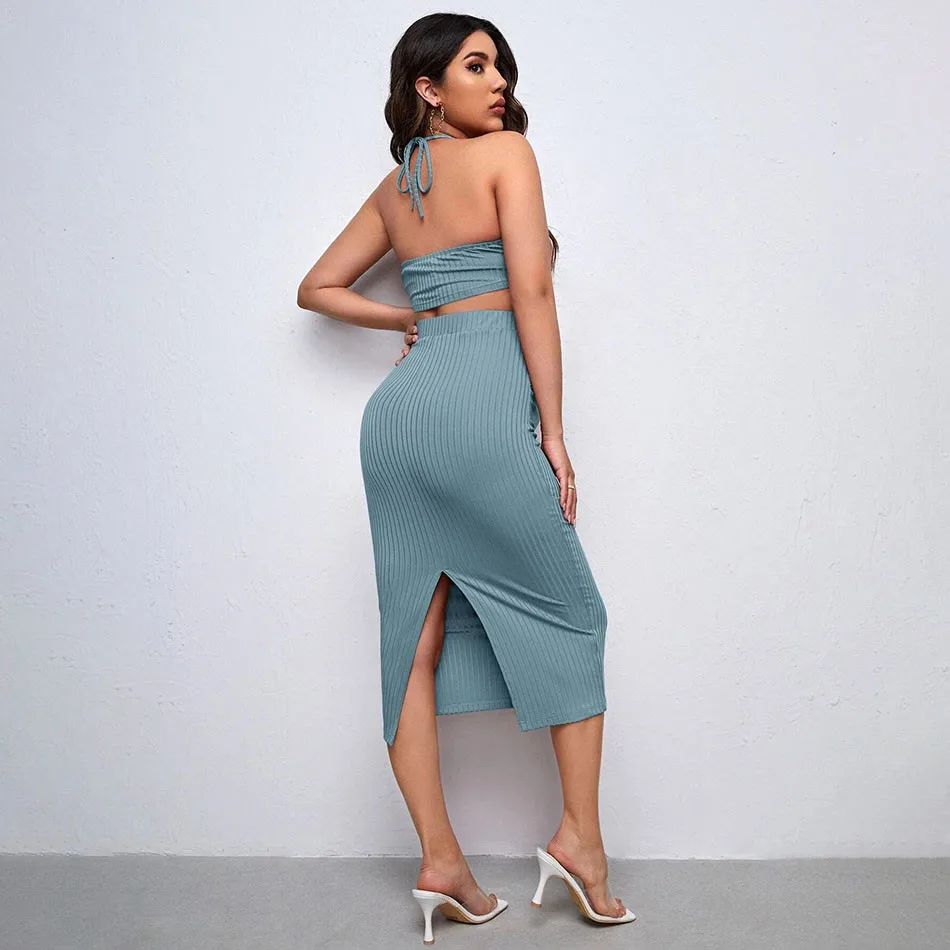 Women Maternity Sets Maternity Clothing Sets Knitted Ribbed Suspender Top Paired with Pencil Skirt Adjustable Belt and Comfortable for Pregnant Women