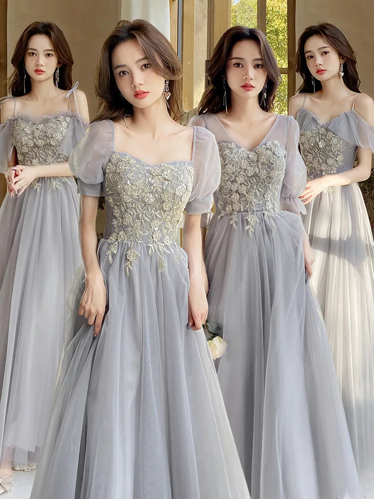 

Gray Bridesmaid Dress Fairy Temperament New Spring Girlfriends Ladybros' Dress Female Senior Niche Daily Style