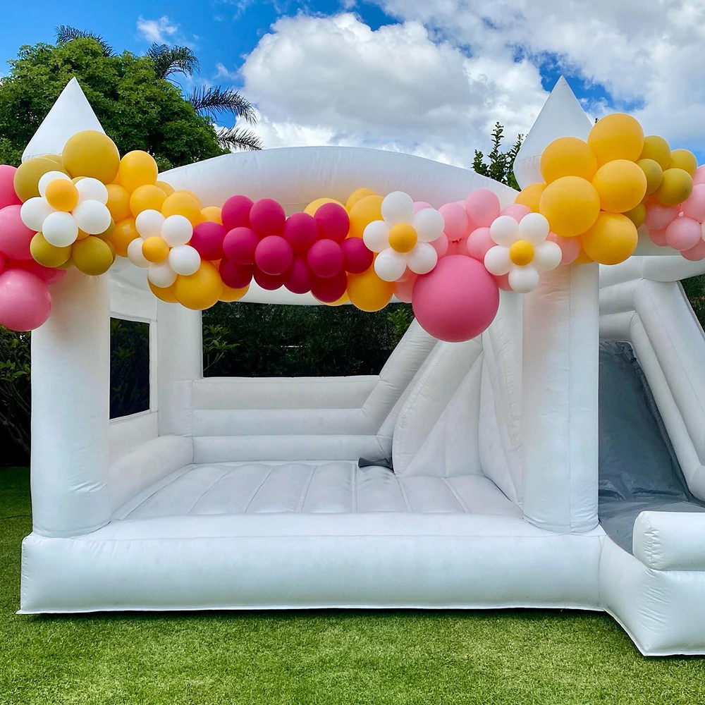 

Hot Sale Bounce House with slide For Wedding Inflatable White Bounce House Bouncy Castle Air Bouncer Combo For Kids Adults Party