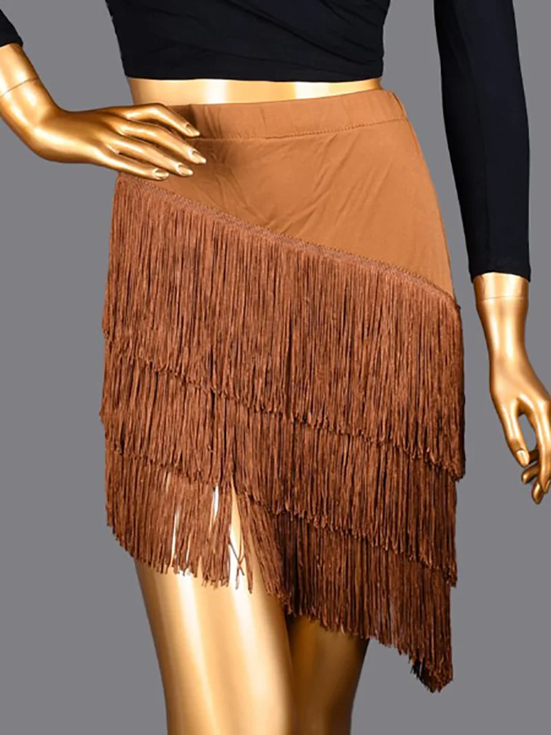 

Women Latin Dance Skirts Chacha Ballroom Rumba Samba Irregular Tassels Dancewear Adult Femme Training Stage Performance Costumes