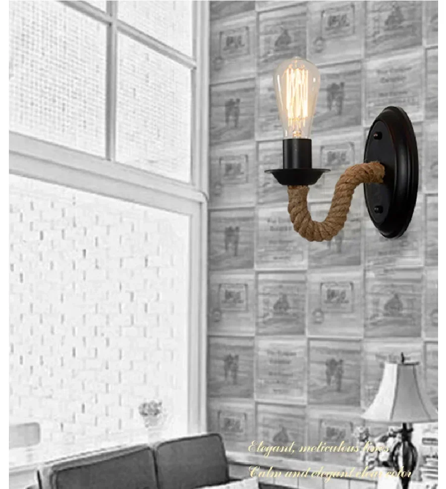 Wood Wall Light Indoor Lighting Decor Sconce Wall Lamp Hemp Rope Lighting Fixture for Bedside Dining Room Bedroom