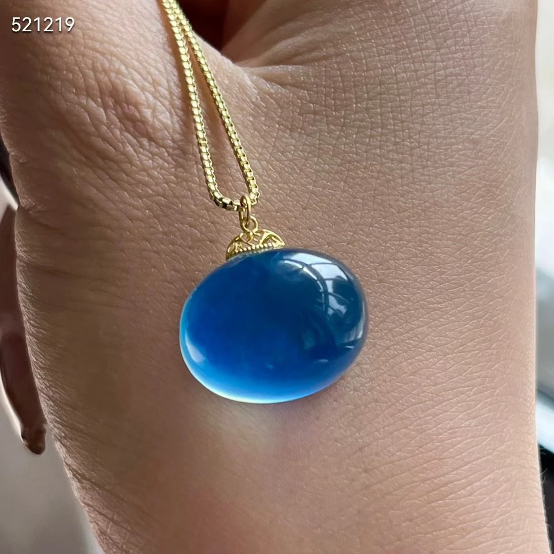 

Genuine Natural Blue Aquamarine Quartz Pendant Oval Brazil Jewelry 18.3*14.8mm 18K Gold Blue Aquamarine Necklace AAAAA