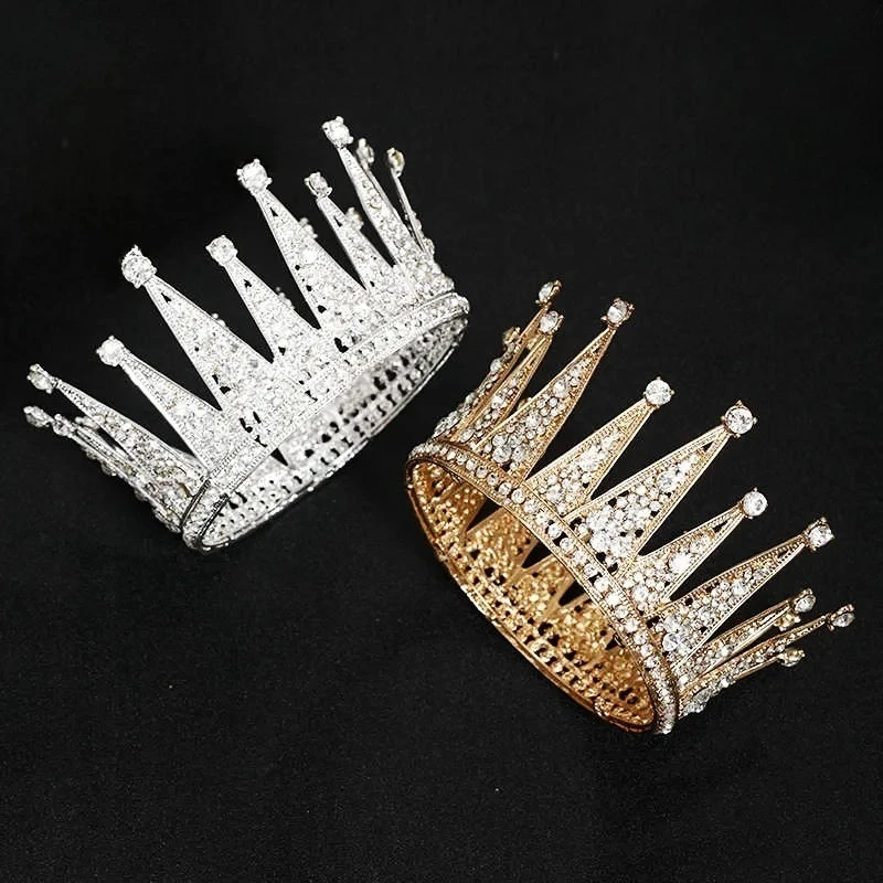 

Golden Rhinestone Round Crown Tiara Hair Jewelry Wedding Hair Accessories For Bridal Crown Tiaras Crystal Rhinestone Crown Gift