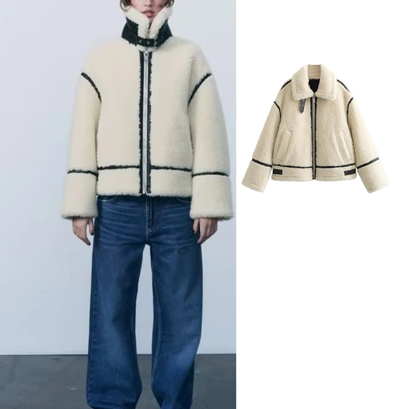 

TRAF Women's Jacket 2023 New Fashion Thick Warm Autumn Jackets Coat Long Sleeve Casual Winter In Outerwears Chic Tops