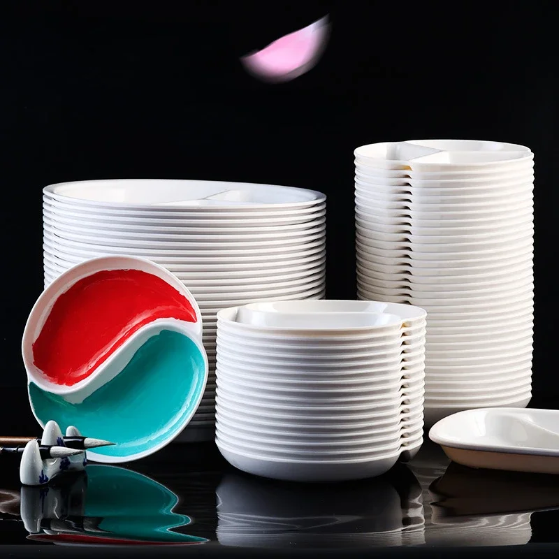 Multi-specification Imitation Porcelain Plastic Palette Gouache Watercolor Chinese Painting Pigment Cream Color Mixing Dish