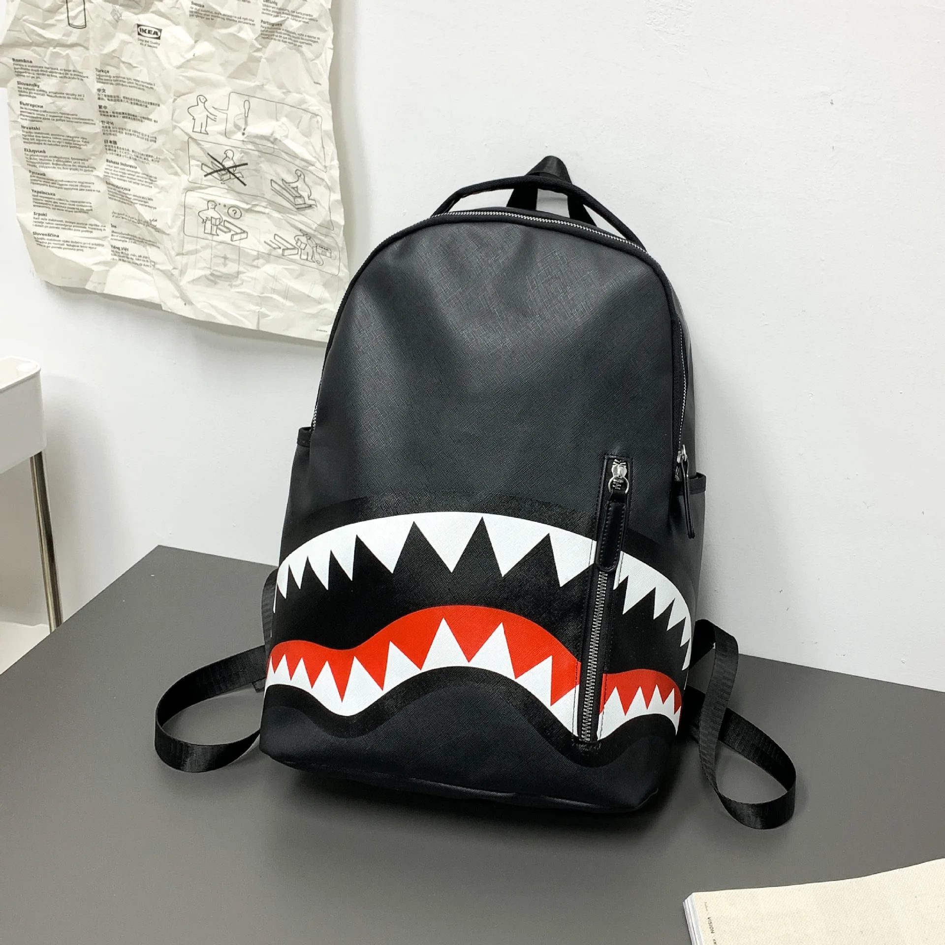 Stylish New PU Leather Backpack with Shark-inspired Design for