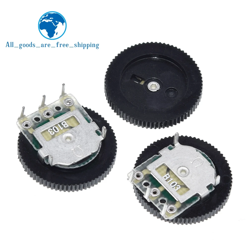 Confezione di 10) WH148 Potenziometro orizzontale a singolo giro a 5 pin con interruttore B1M 1M Ohm Resistori variabili Albero zigrinato da 15 mm Cappucci manopola in lega di alluminio