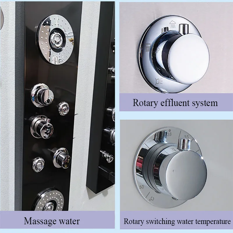 SUS304 LED Light Shower Panel Faucet Wall Mounted SPA Massage System Shower Column System Digital Temperature Screen 4