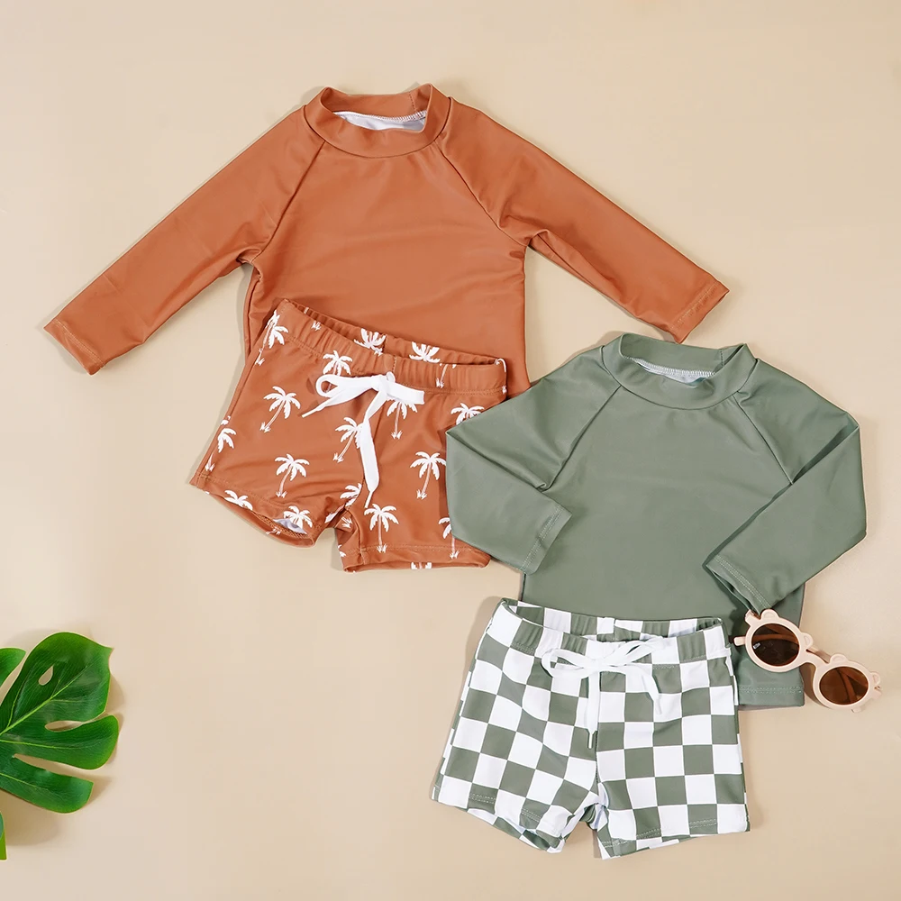 

Elinfant New 2-Pcs Vacation Cloth Set UPF50+ Children's Beach Swimsuit Baby Boys Split T-shirt Fashion Printed Infant Swimwear
