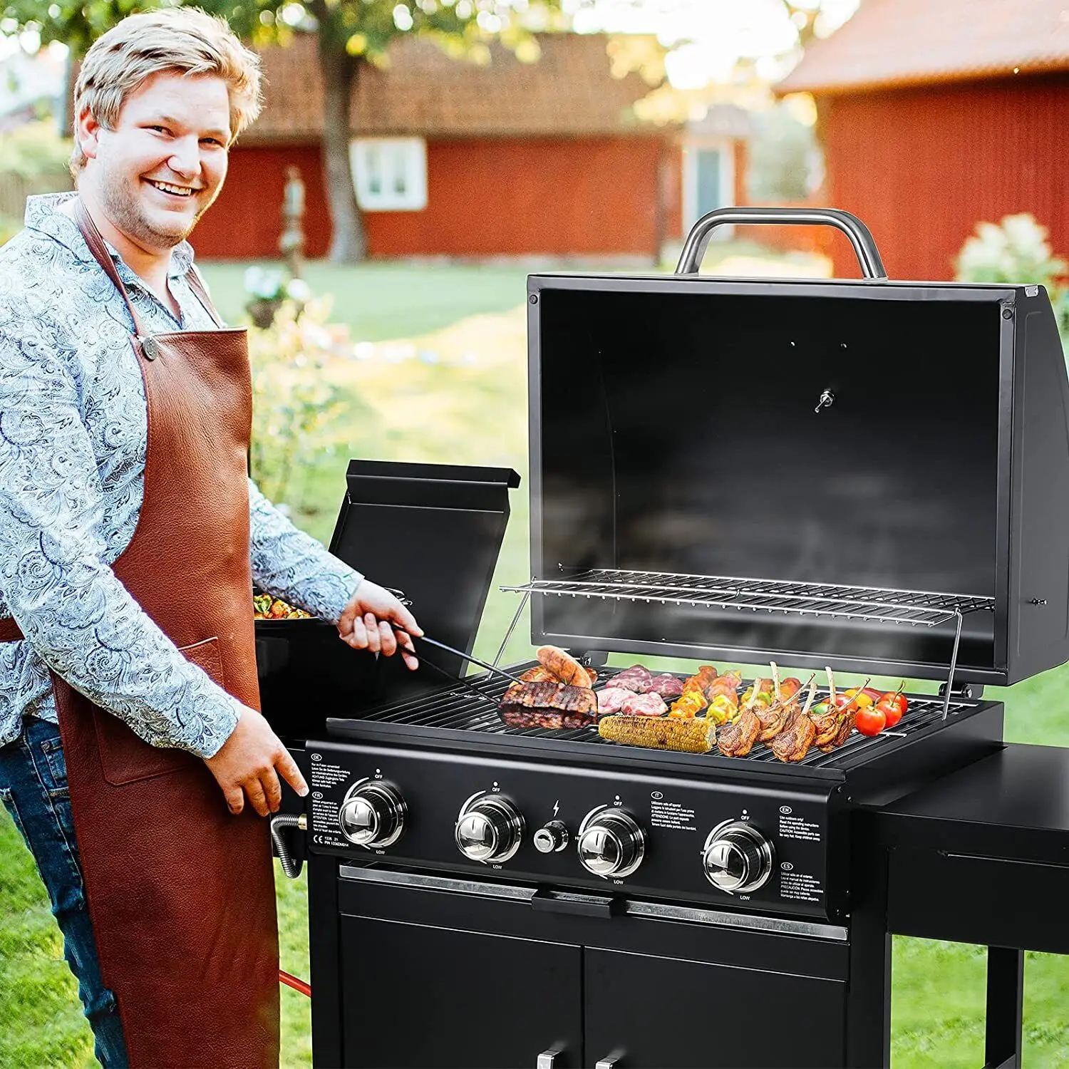 Gas-Grillwagen mit Piezo-Zündung & Thermometer für Gartenpartys