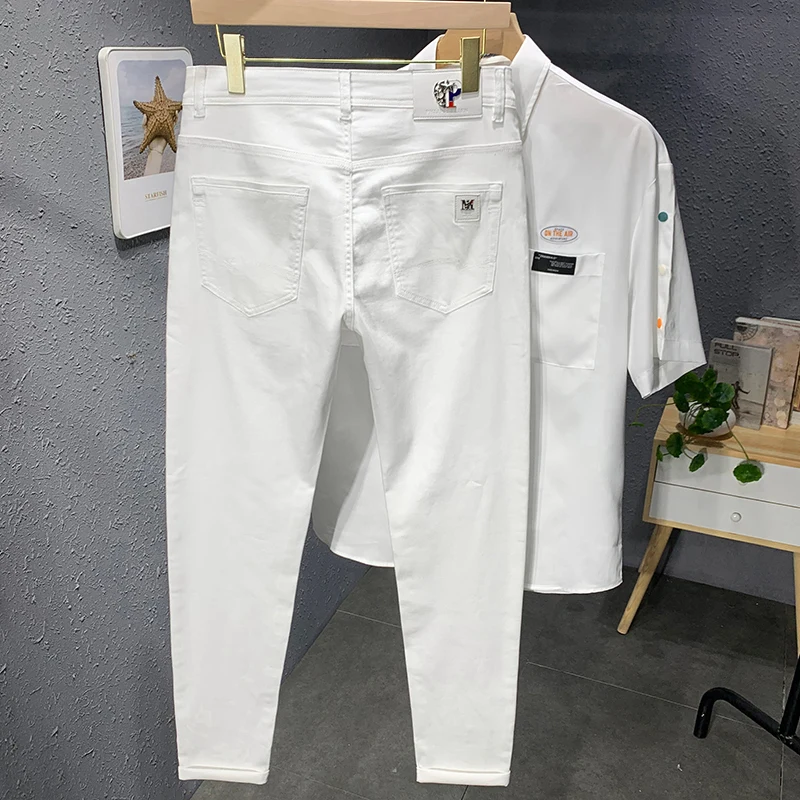 2025 Autumn New Men's 98% Cotton White Jeans Classic Style Harem Pants Brand Men's Stretch Comfort Pants Men Luxury Jeans 3