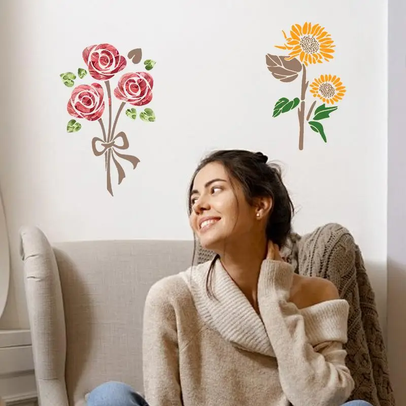 Floral Stencils For Painting 11PCS Flower Stencils For Crafts Flower Stencils Reusable Wall Stencils Crafts For Painting Wall
