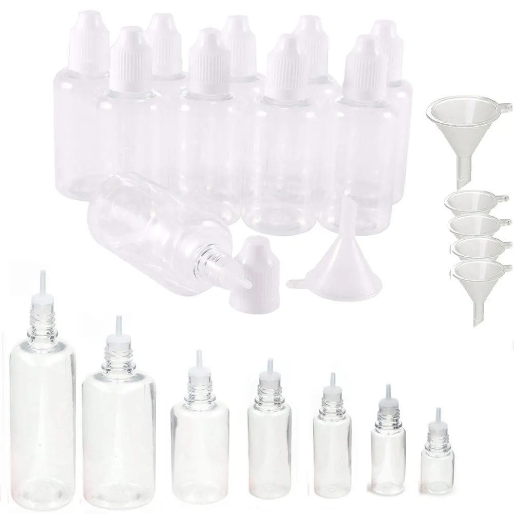 

100PCS X 5ML-100ML PET Clear Dropper Bottles Empty Plastic Juice Eye Liquid Refillable Containers with Black Caps Dropper Tips
