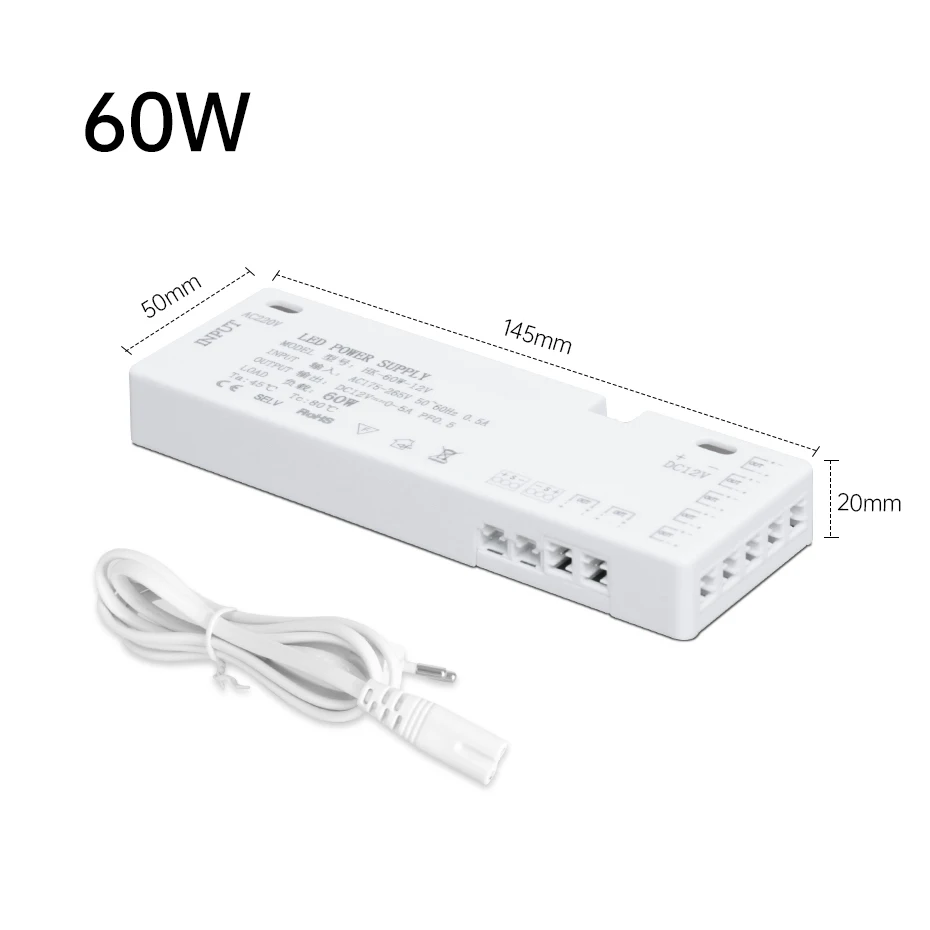 ตัวเลือกสินค้า หม้อแปลงไฟฟ้าควบคุมแสง LED 12V/24V สำหรับตู้เสื้อผ้า