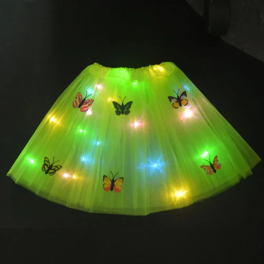 Princess Girl Butterfly Light Up Fairy Tutu LED Skirt Glow Flower Crown Headband Birthday Gift Fancy Party Wedding Festival birthday party decorations glow headband luminous hair bands tutu skirts led dance costume