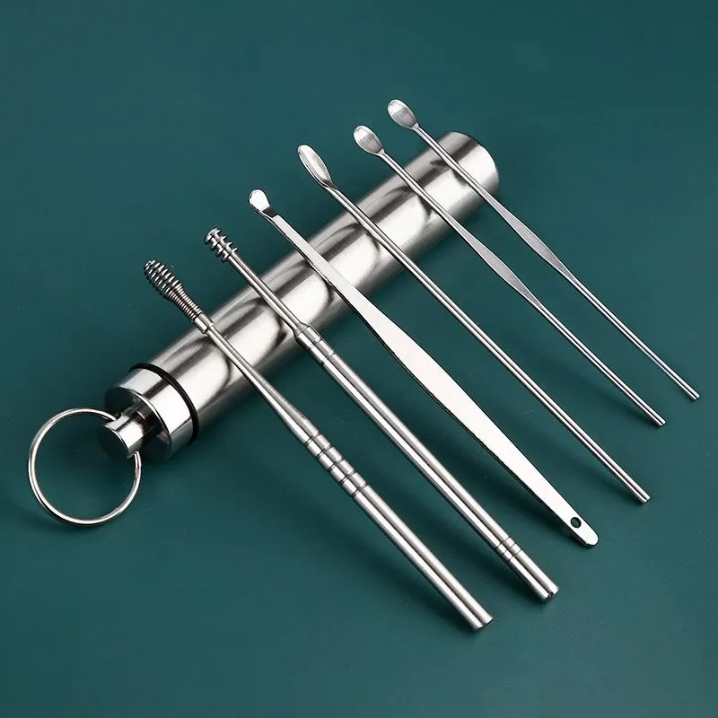 Ear Picking Tools Set 6 Piece Set Spiral Ear Digging Spoon Stainless Steel