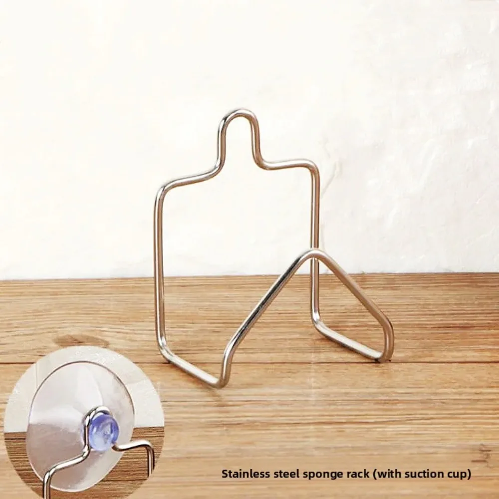 Portable Suction Cup Stainless Steel Drain Rack Cleaning Cloth Shelf Dish Drainer Sponge Holder Sink Rack