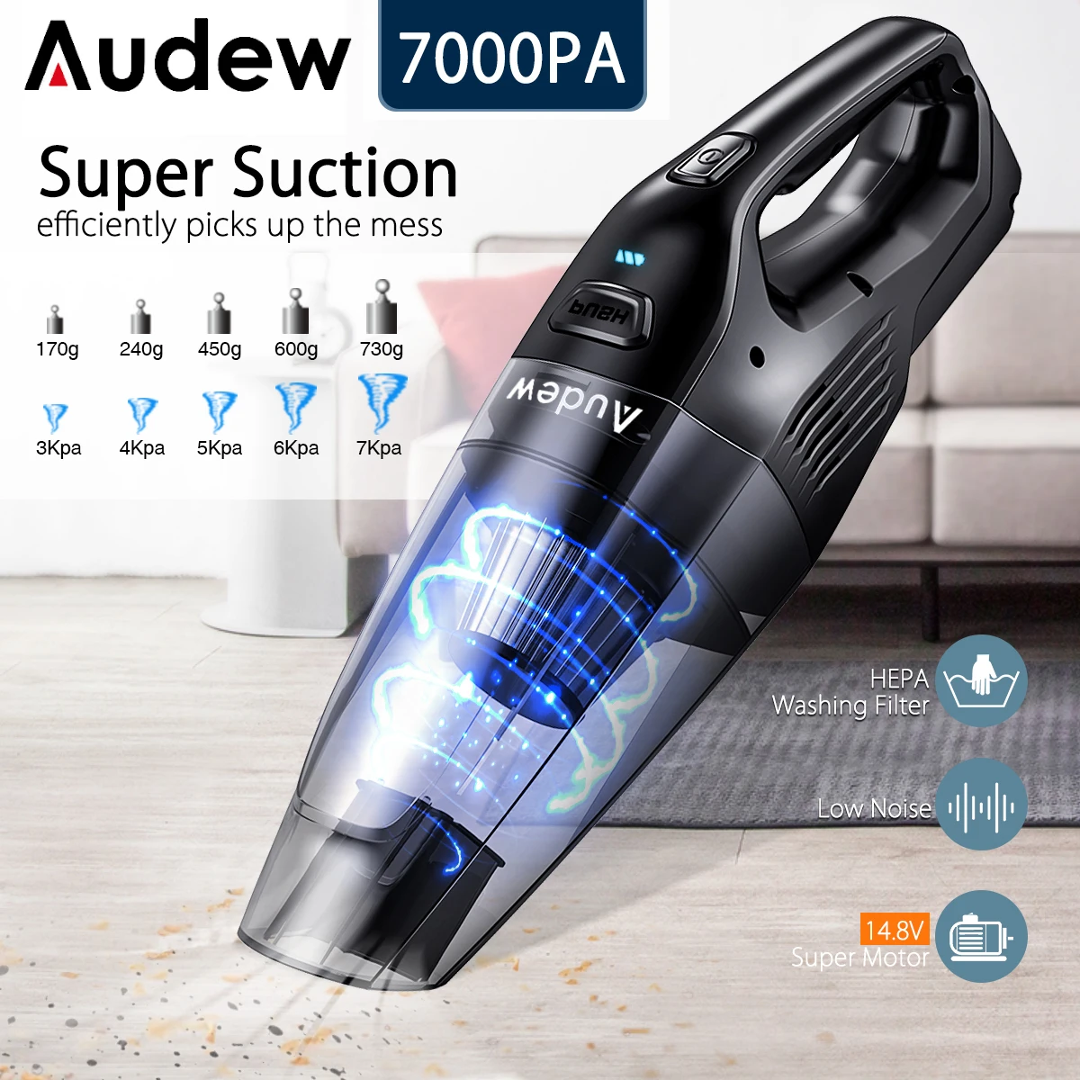 7000pa 90w Cordless Vacuum Cleaner For Car Cyclone Suction Cleaners