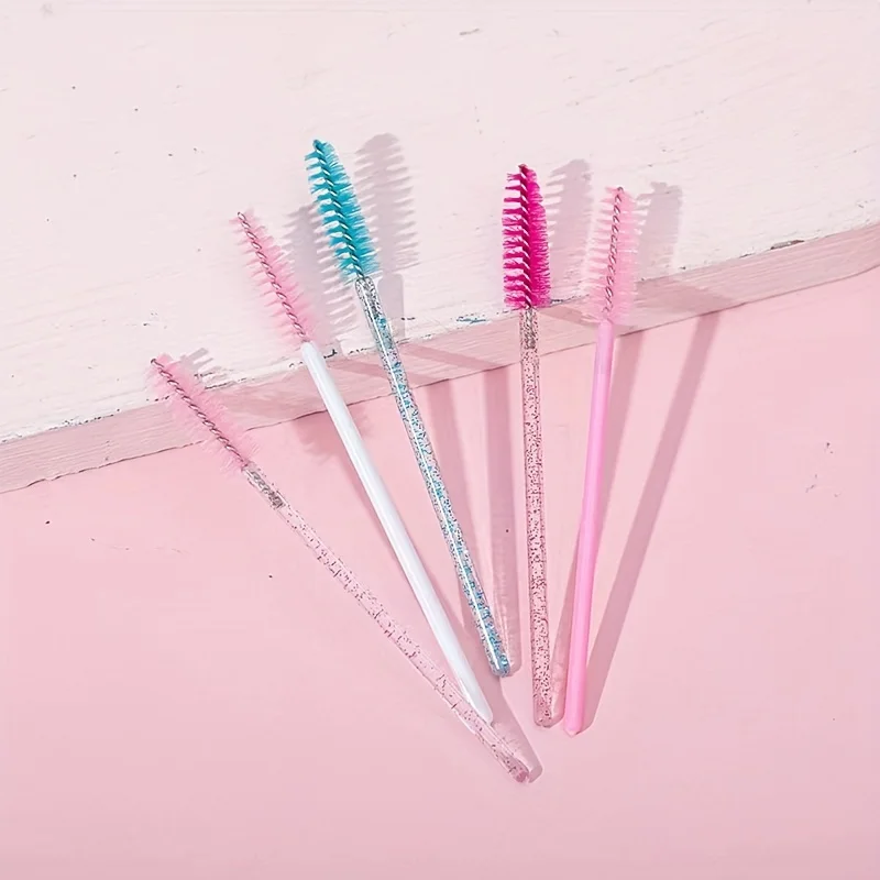 50PCS Disposable Spoolie Wands-Crystal Handle Mascara & Eyebrow Brushes, Durable ABS Plastic, Fragrance Free, Bulk Beauty Tools