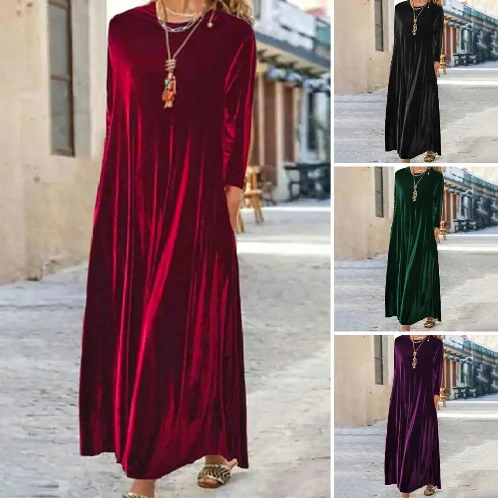 

Solid Color Long Sleeve Dress Cozy Stylish Fall/spring Women's Maxi Dress Loose Fit Soft Warm Fabric Ankle Length Loose Maxi