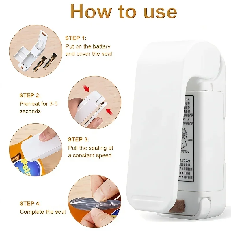 1pc Bag Sealer Portable Heat Sealer Plastic Package Storage Bag Mini Home Sealing Clip Food Snack Fruit Fresh Keeping Gadgets