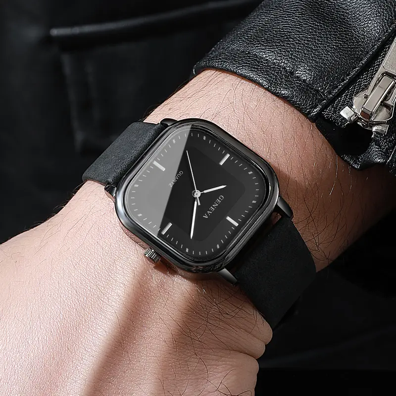 Fashion Square Dial Men's Watches Minimalist Quartz Watch Casual Leather Strap Wristwatch Reloj Hombre（Without Box） - Image 3