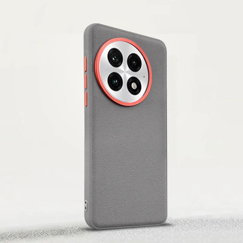 Magnetic Plain Leather Phone Case with Hardware Lens and Independent Button Cover