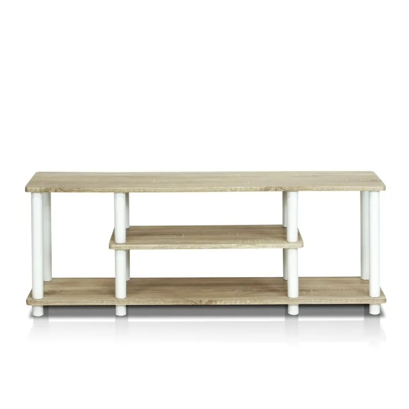 

Furinno Turn-N-Tube No Tool 3-Tier Entertainment TV Stands, Oak/White tv stand living room furniture