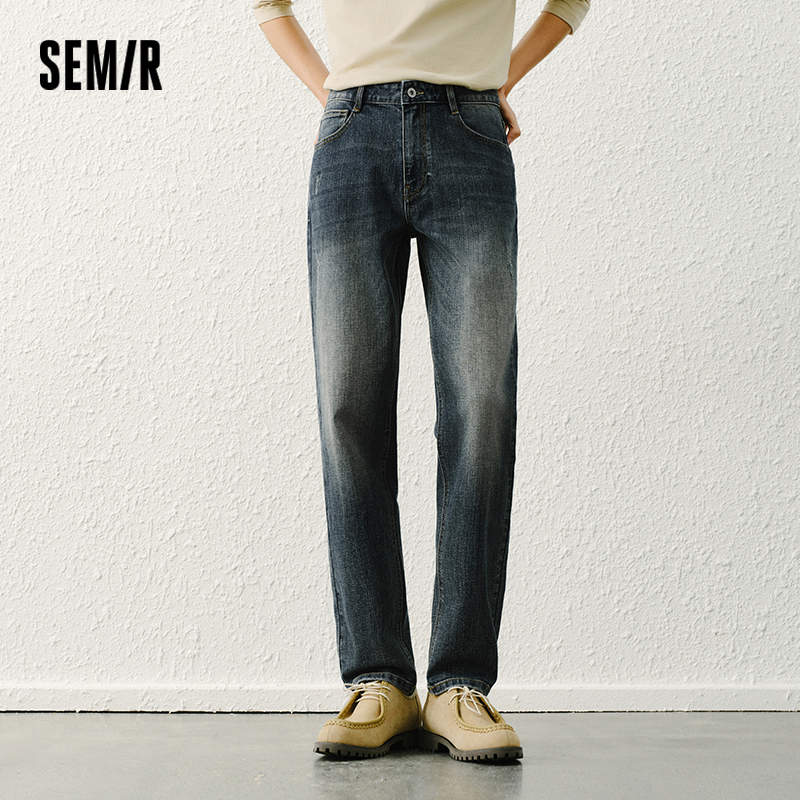 Semir Jeans Men 2025 New Spring Long Trousers Vintage Washed Straight Tube  Fashionable Trousers