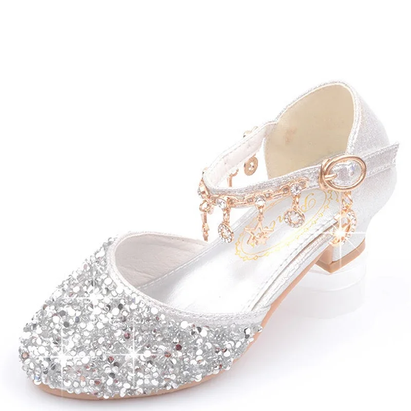 Girls High Heel Shoes Sequin Glitter Shiny Princess Shoe for Kids