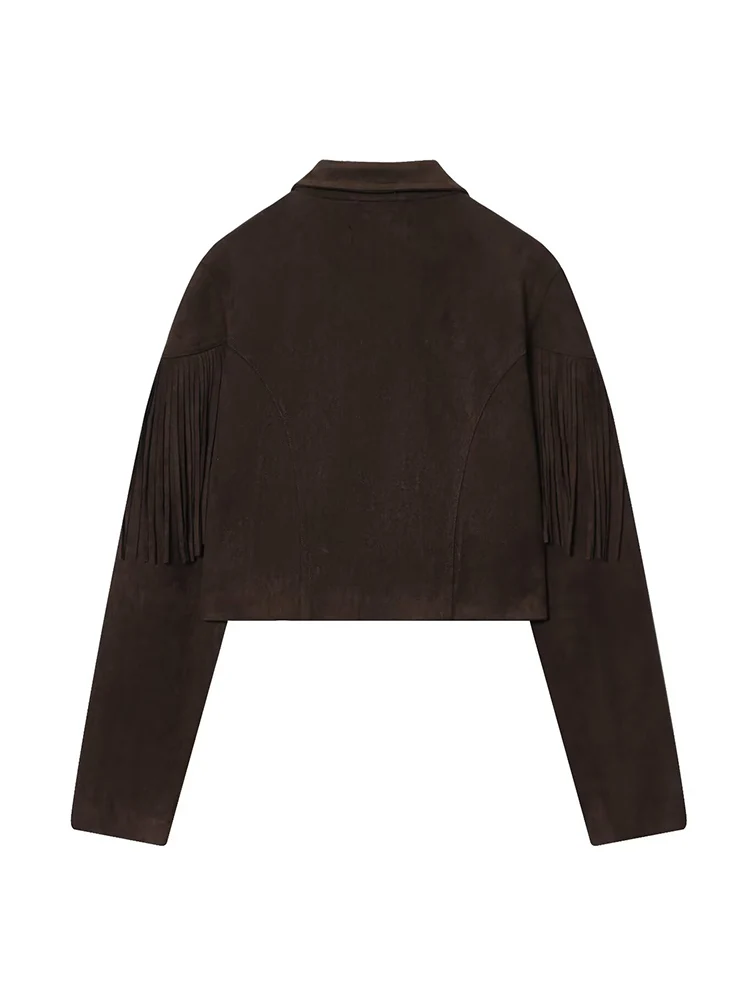 Fashion Autumn Women Short Jacket Chic Tassel Design Crop Tops Jacket Solid Suede Leather Vintage Slim Fit Streetwear Women