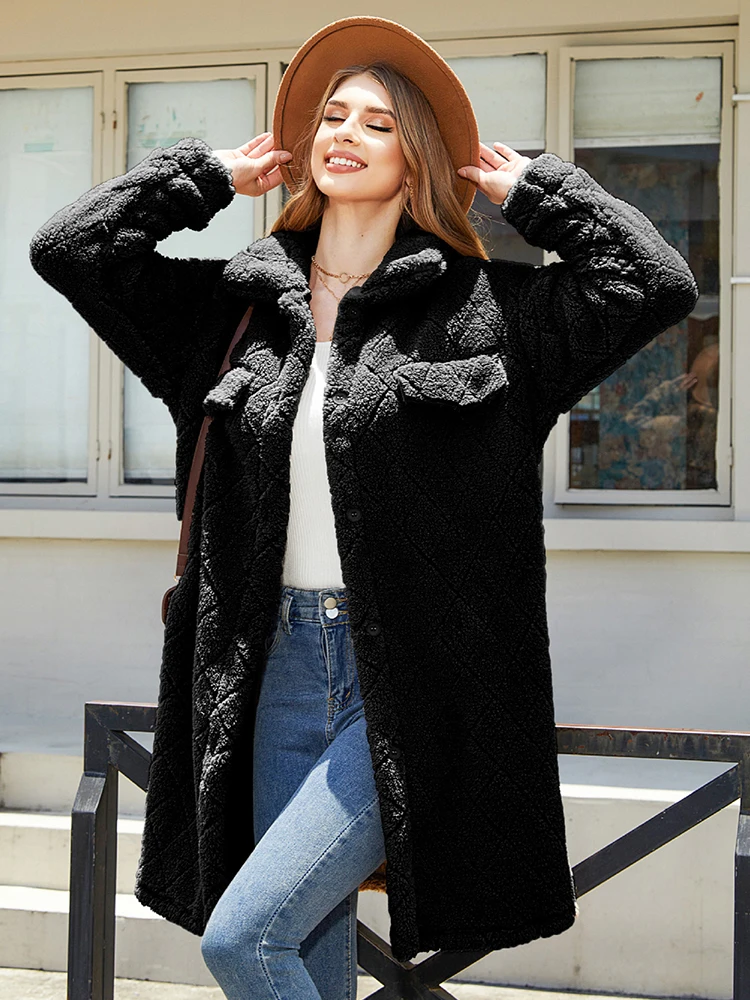 

Двухстороннее флисовое пальто для женщин на осень и зиму, толстые теплые плюшевые куртки, женские модные повседневные свободные однобортные пальто с лацканами