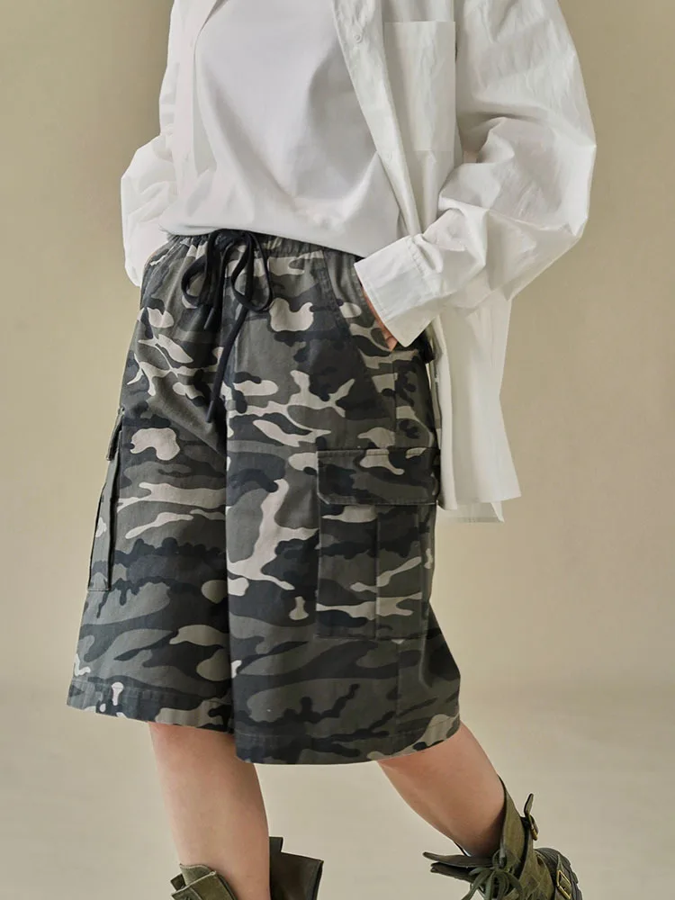 [LANMREM] High Waist Drawstring Shorts For Women Elastic Loose Wide Leg Pants Streetwear Clothing 2024 Summer New 26D8359