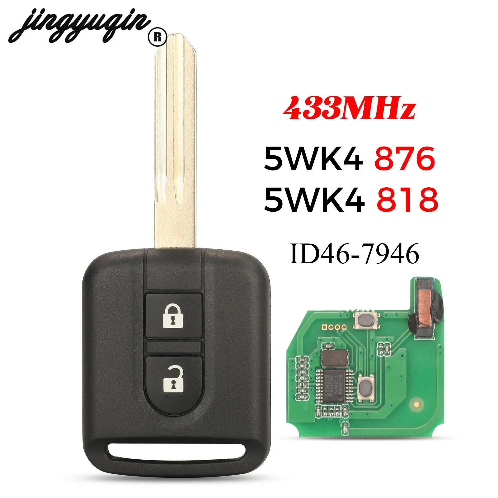 

jingyuqin 5WK4876/ 818 Remote Key 433MHz ID46 PCF7946 Chip Fob For Nissan Elgrand X-TRAIL Qashqai Navara Micra Note NV200