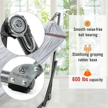 Double Hammock with Stand Included for 2 Persons/Foldable Hammock Stand 600 Lbs Capacity Portable Case - Outdoor Camping Hammock 4