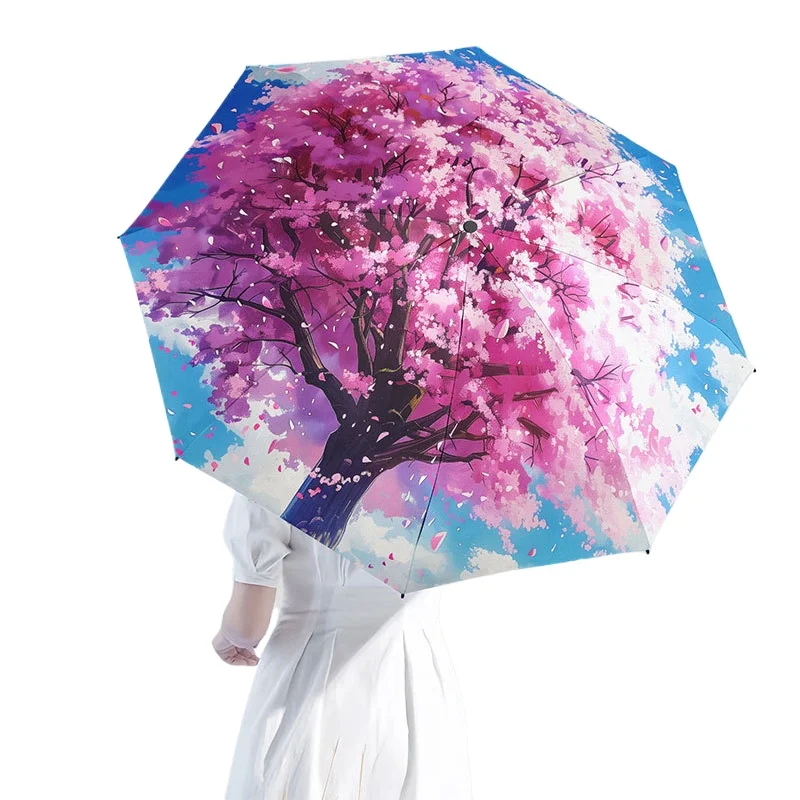 Sakura Folding Umbrella for Women Wind Resistant Rain Umbrellas 8K Reinforced UV Protection Sun Umbrella Lady Paraguas De Lluvia