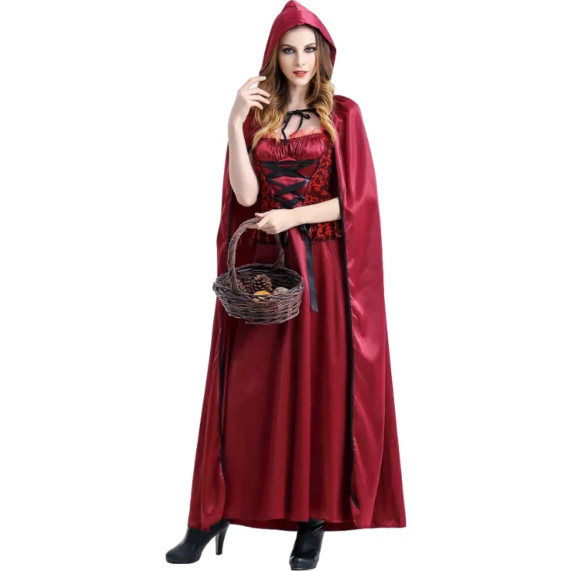 

Vocole Adult Women Halloween Little Red Riding Hood Costume Long Dress Carnival Party Cosplay Fancy Dress with Cape