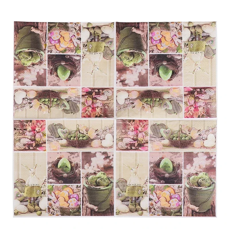 20pcs/pac 2-ply Easter Bunny Printed Colourful Napkins Egg Printed Paper Napkins Party Pure Wood Pulp Paper Placemat Food Grade